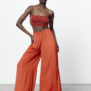 NWT sold out Zara FLOWY WIDE LEG PANTS in Copper